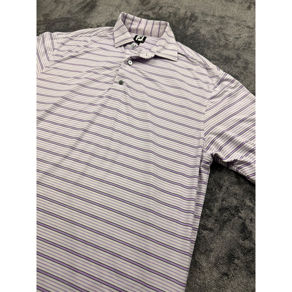 FootJoy Mens ProDry Striped Golf Polo Shirt Purple‎ White Large Short Sleeve FJ